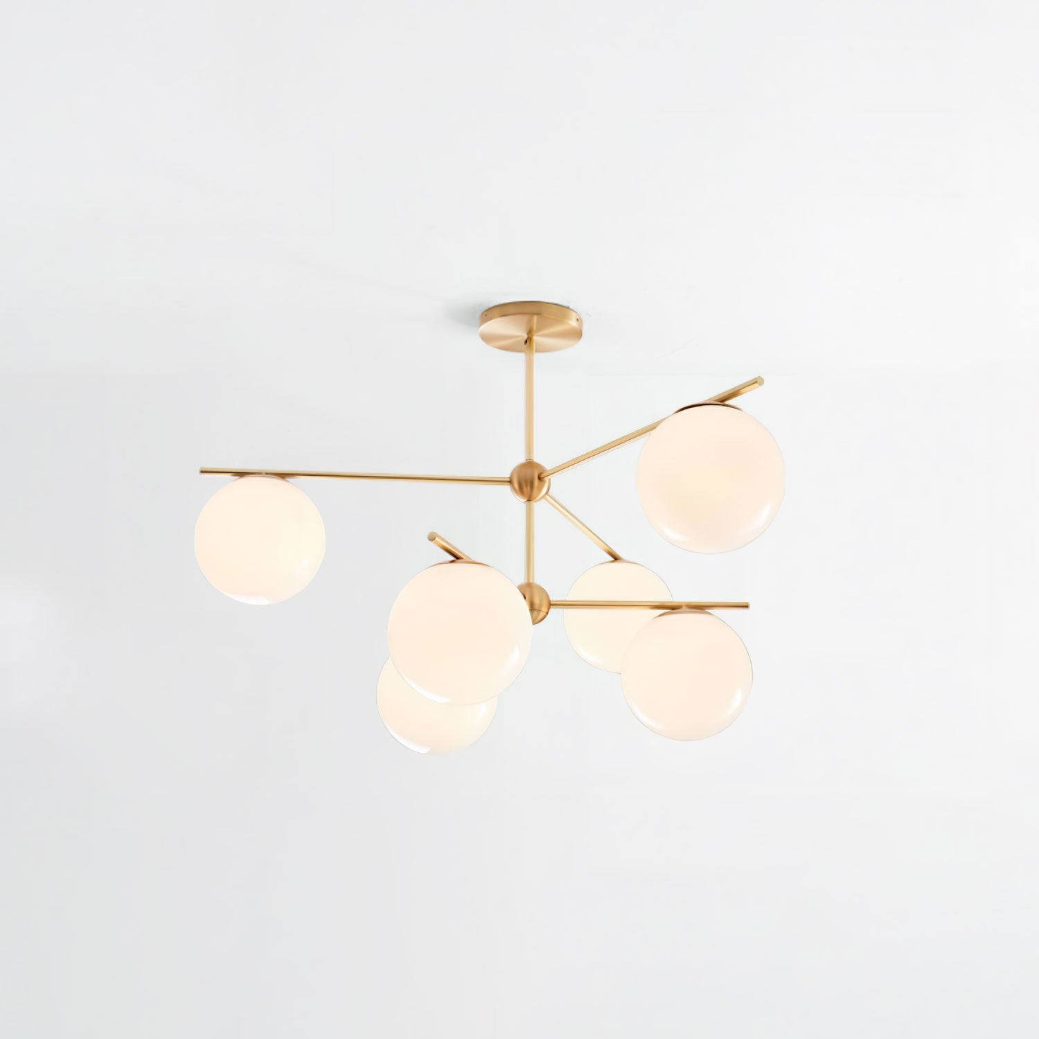 Elara Brass Chandelier With Glass Orbs For Dining Room Decor