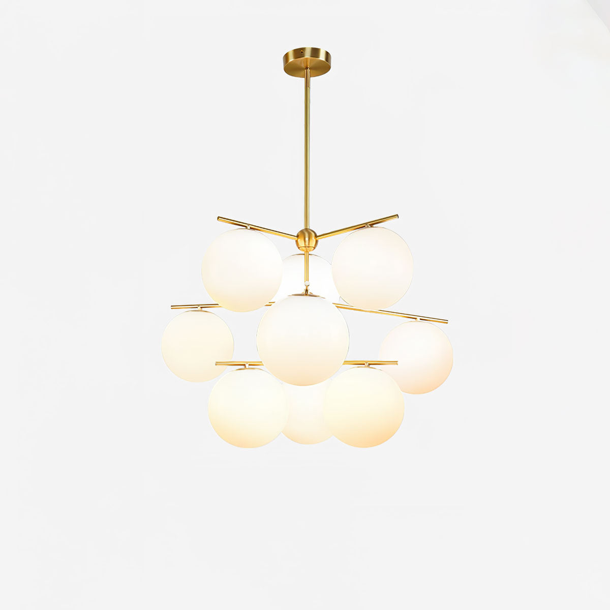 Elara Brass Chandelier With Glass Orbs For Dining Room Decor