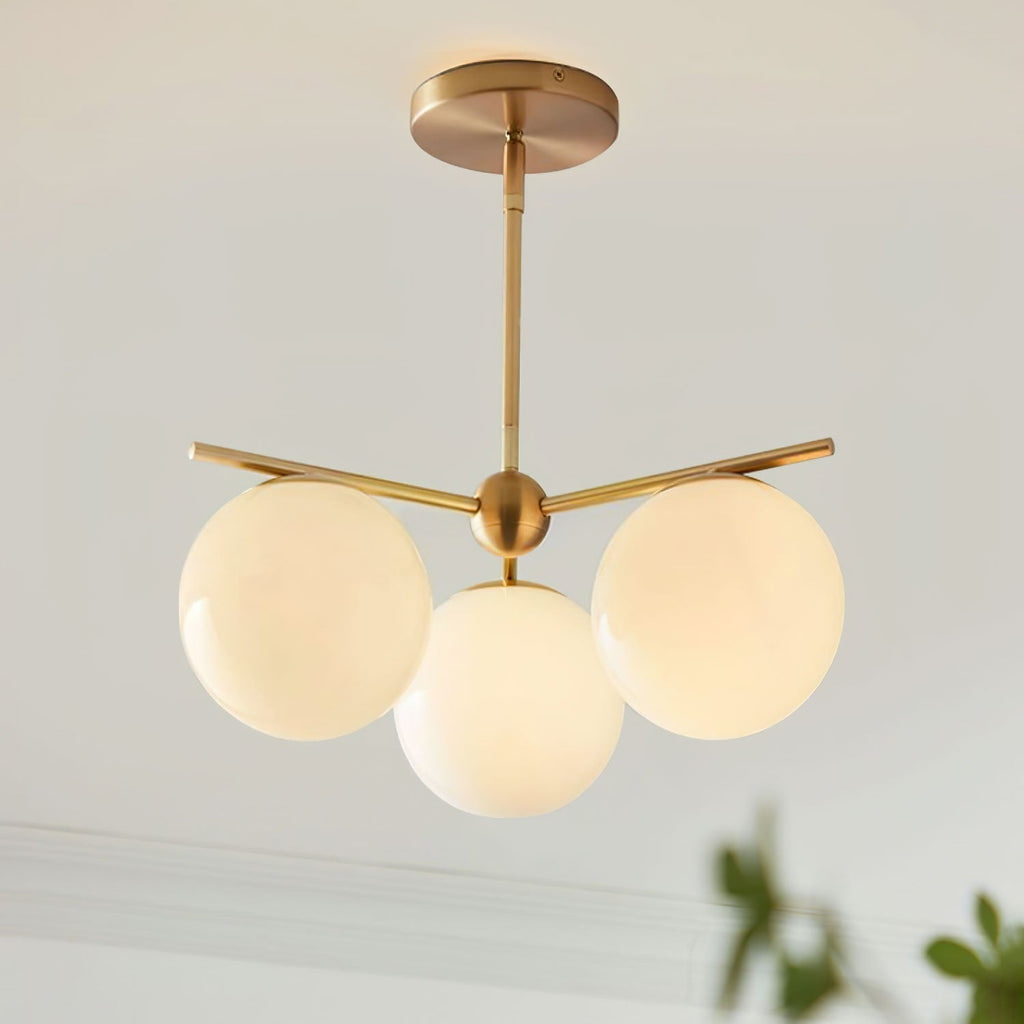 Elara Brass Chandelier With Glass Orbs For Dining Room Decor