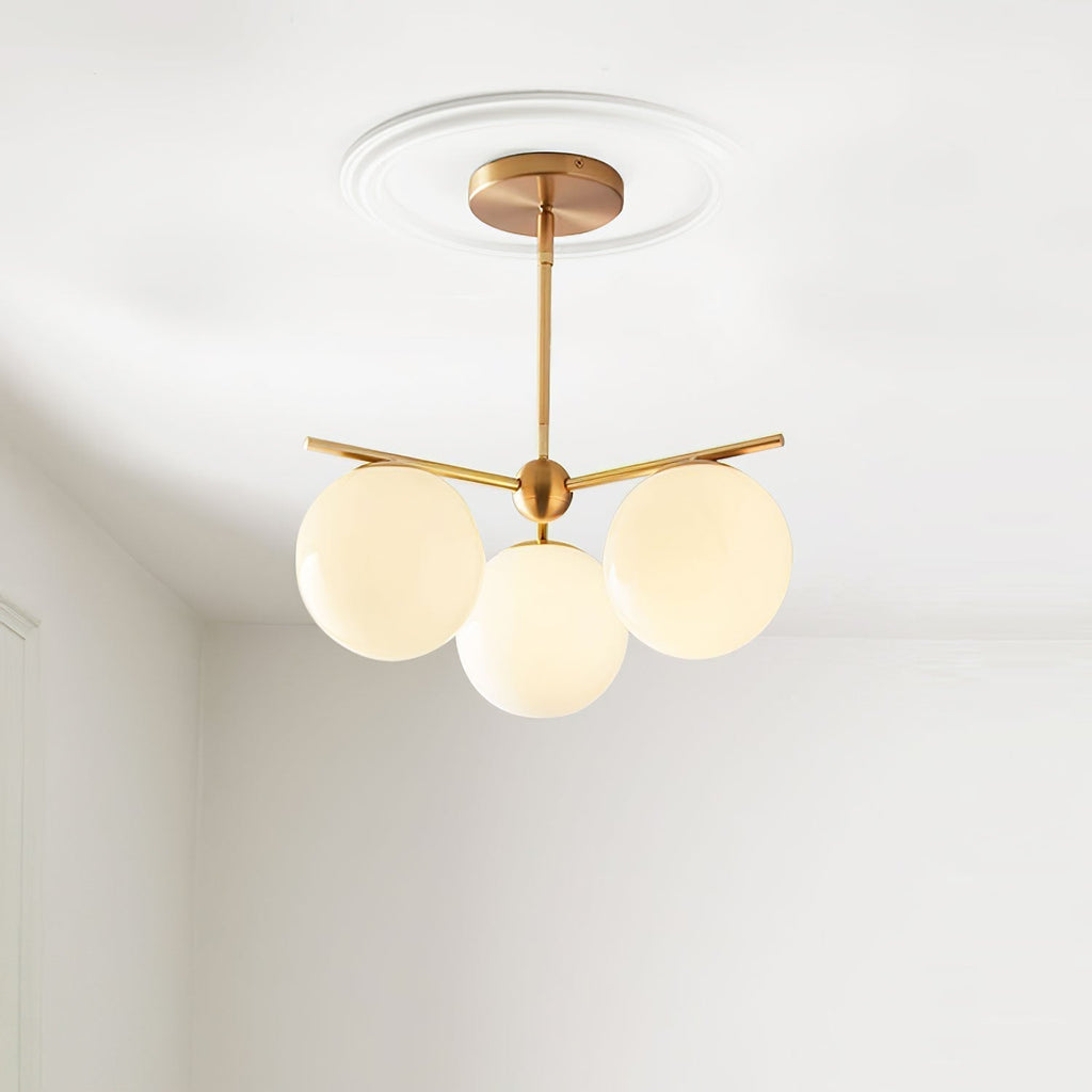Elara Brass Chandelier With Glass Orbs For Dining Room Decor