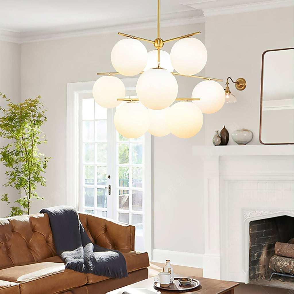 Elara Brass Chandelier With Glass Orbs For Dining Room Decor