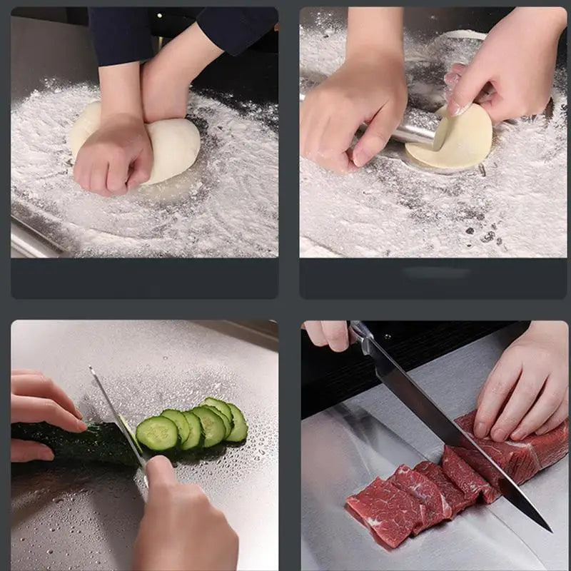Tabla de preparación de acero inoxidable Aureo — Superficie higiénica antideslizante