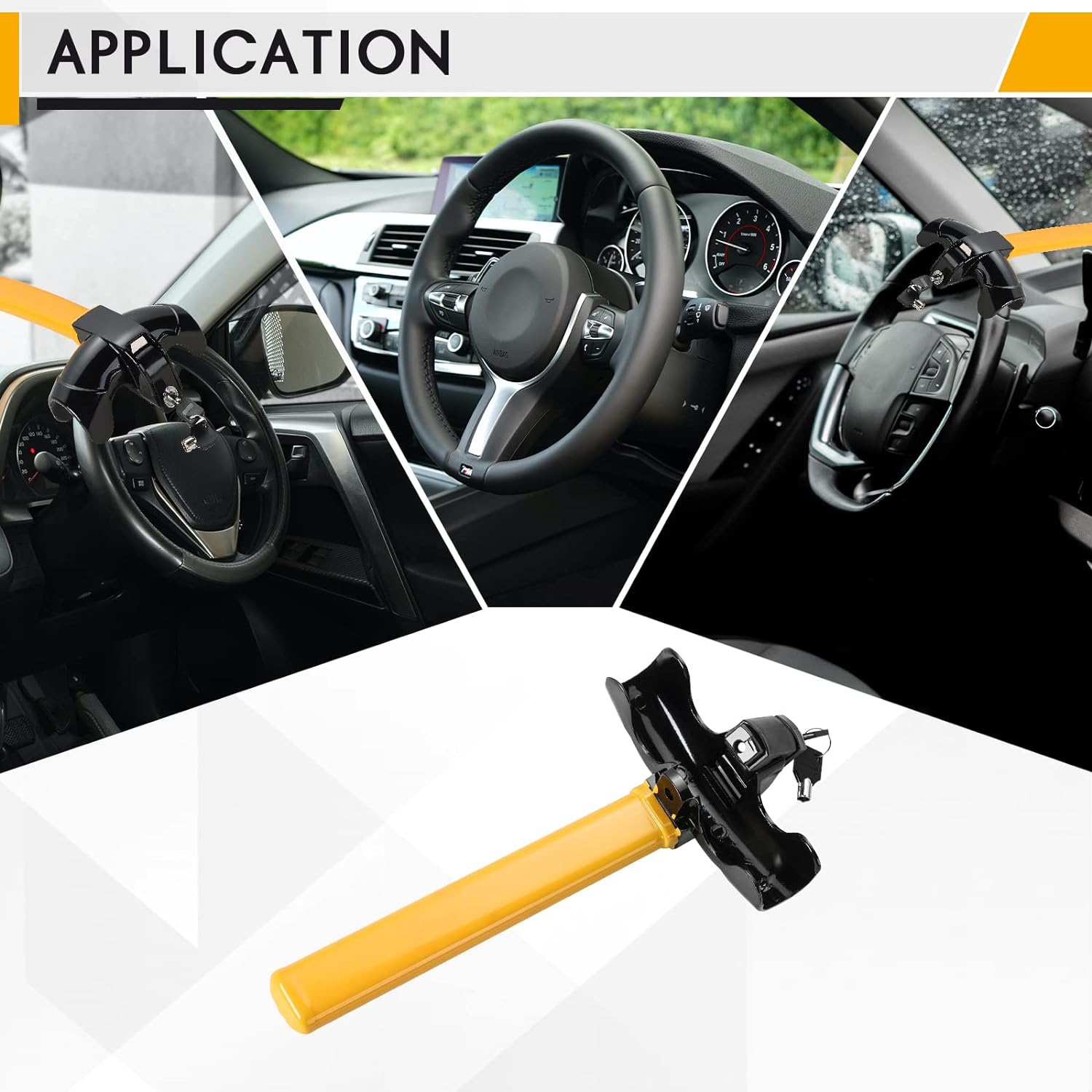 Bright Yellow Universal Steering Wheel Lock — Heavy Duty Anti-Theft Device