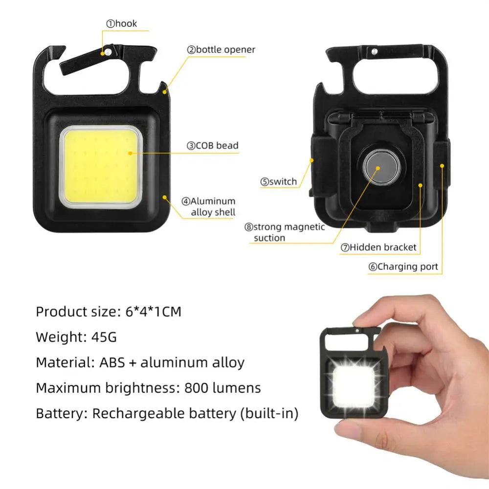 Luminator Mini-Schlüsselanhängerleuchte — COB-LED, USB-aufladbar, wasserdicht