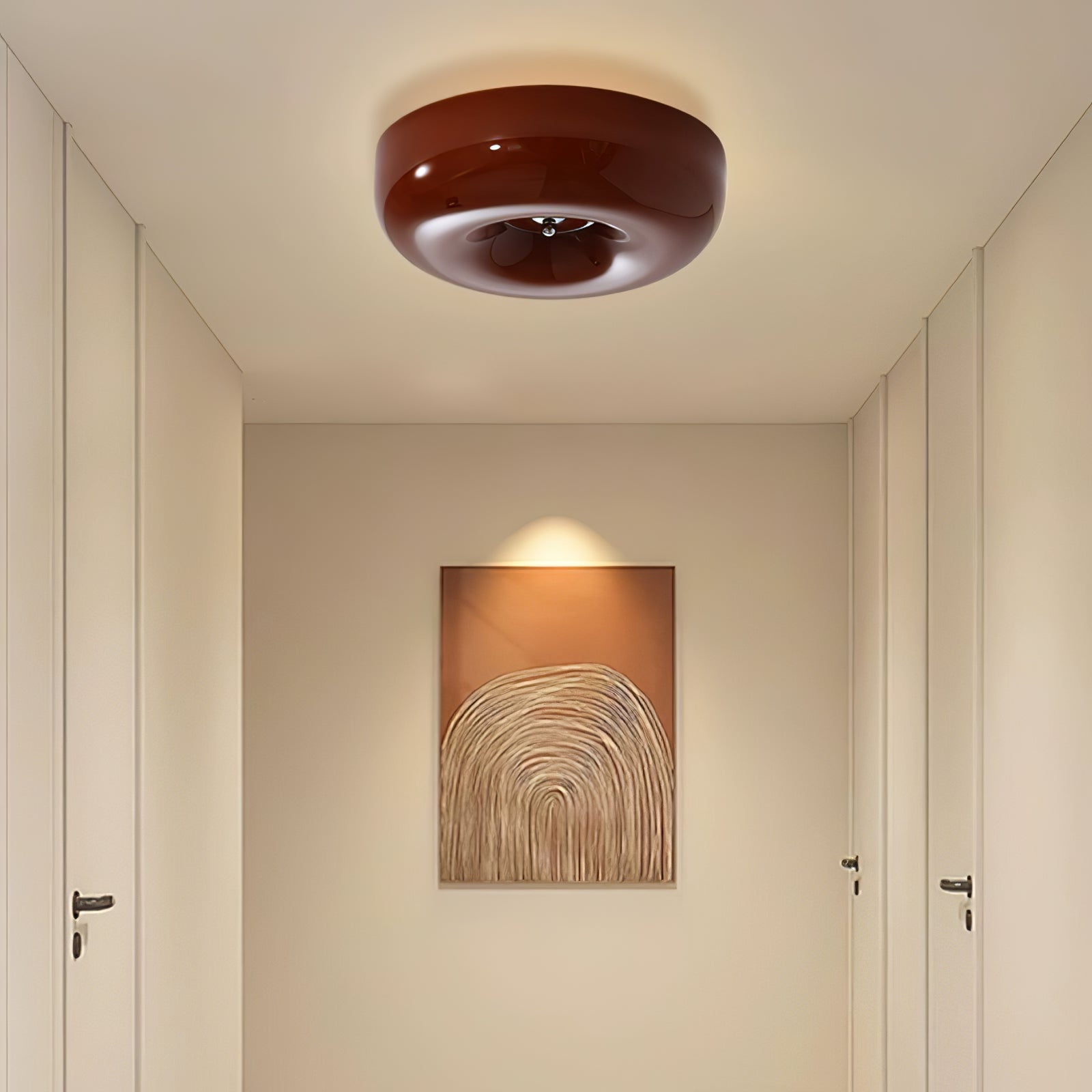 Round Glass LED Ceiling Light — White Metal Finish, Circular Glass Shade