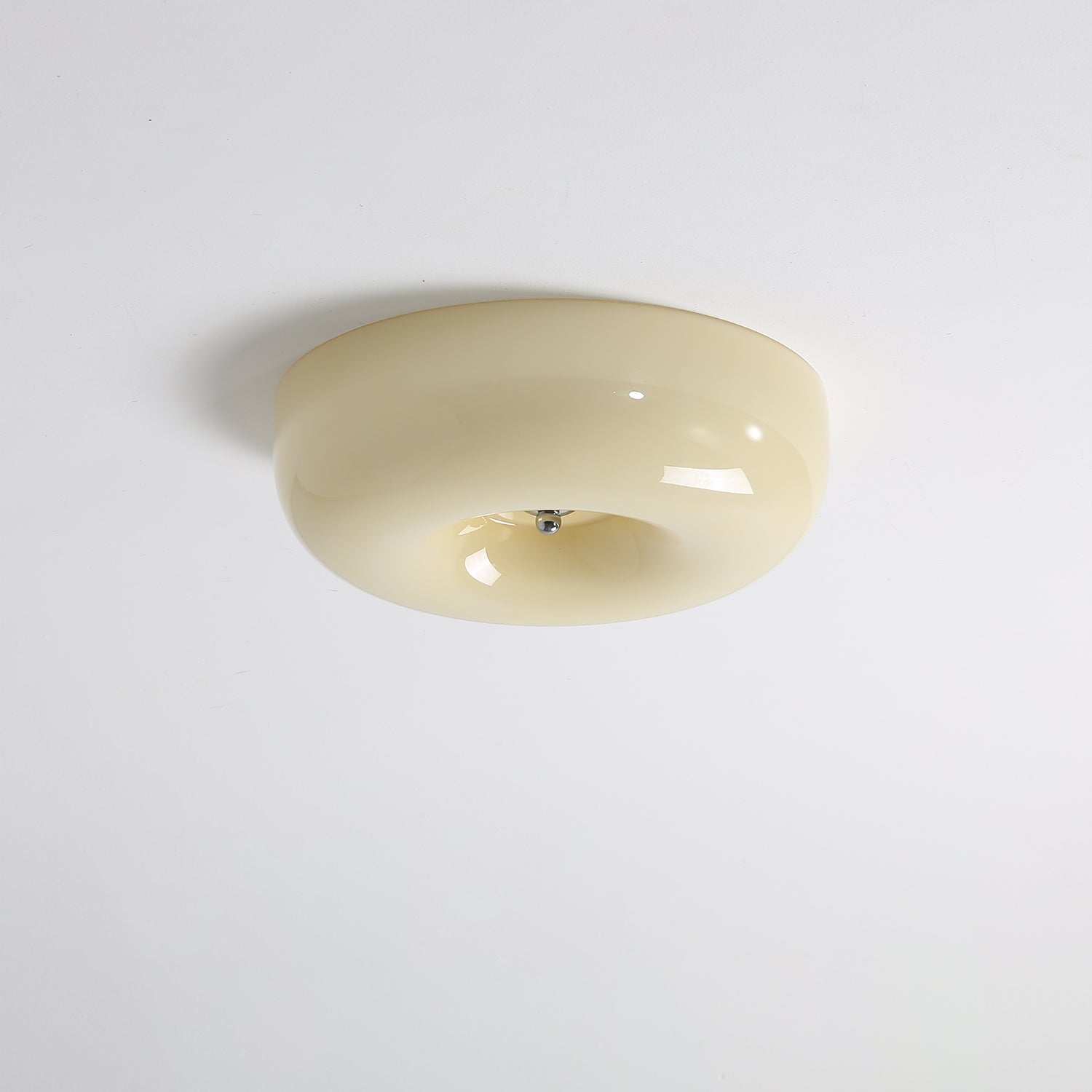 Round Glass LED Ceiling Light — White Metal Finish, Circular Glass Shade