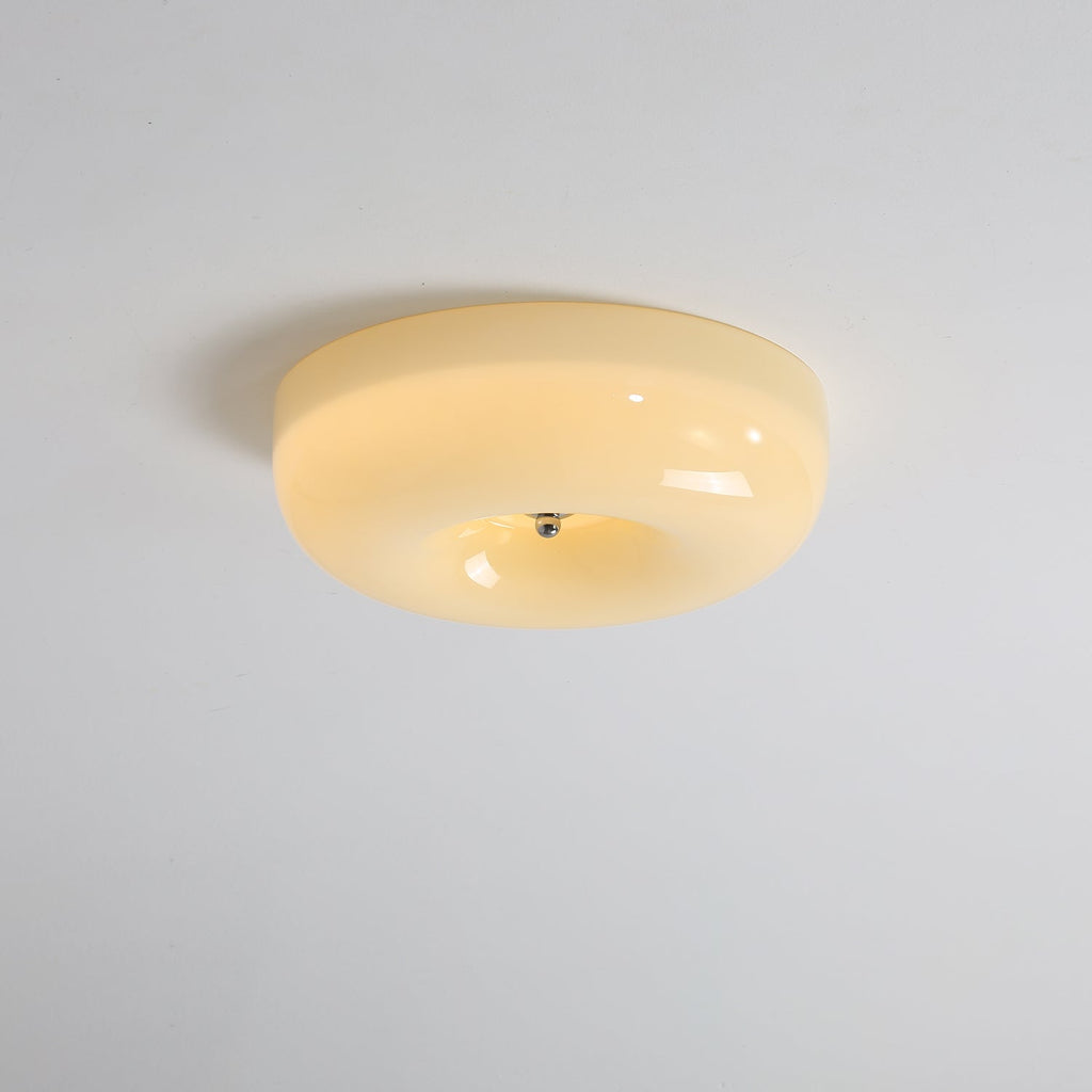 Round Glass LED Ceiling Light — White Metal Finish, Circular Glass Shade