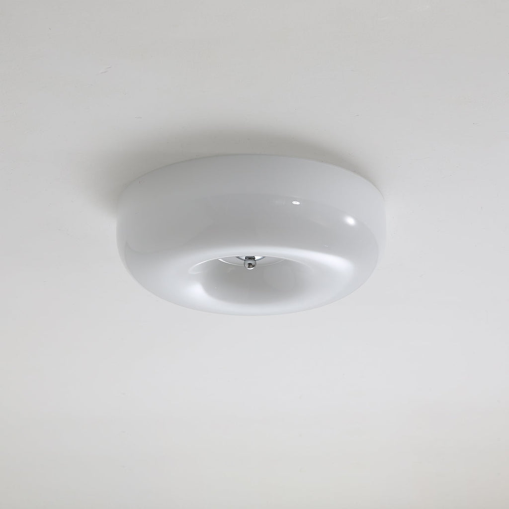Round Glass LED Ceiling Light — White Metal Finish, Circular Glass Shade