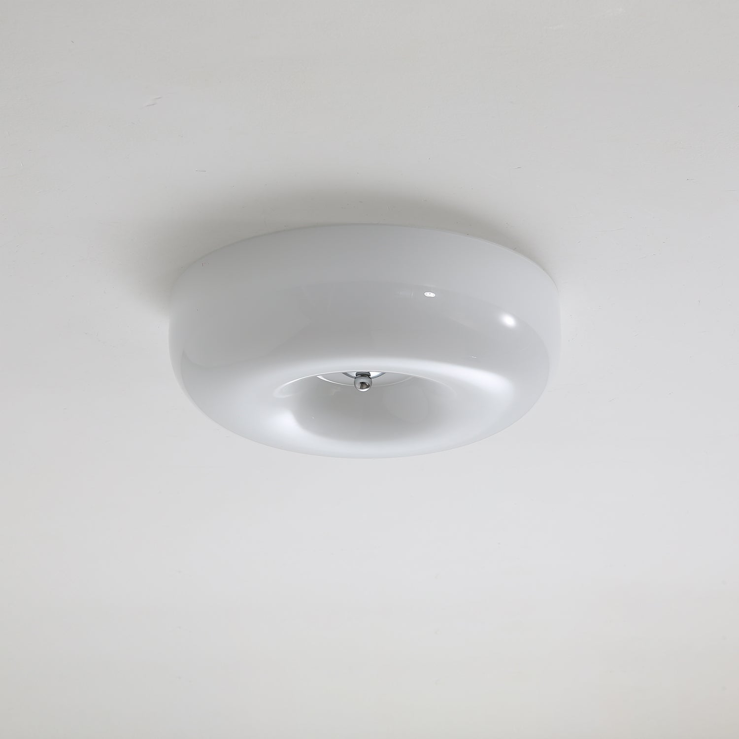 Round Glass LED Ceiling Light — White Metal Finish, Circular Glass Shade