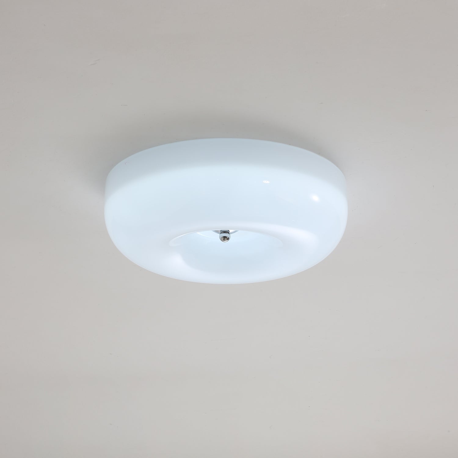 Round Glass LED Ceiling Light — White Metal Finish, Circular Glass Shade