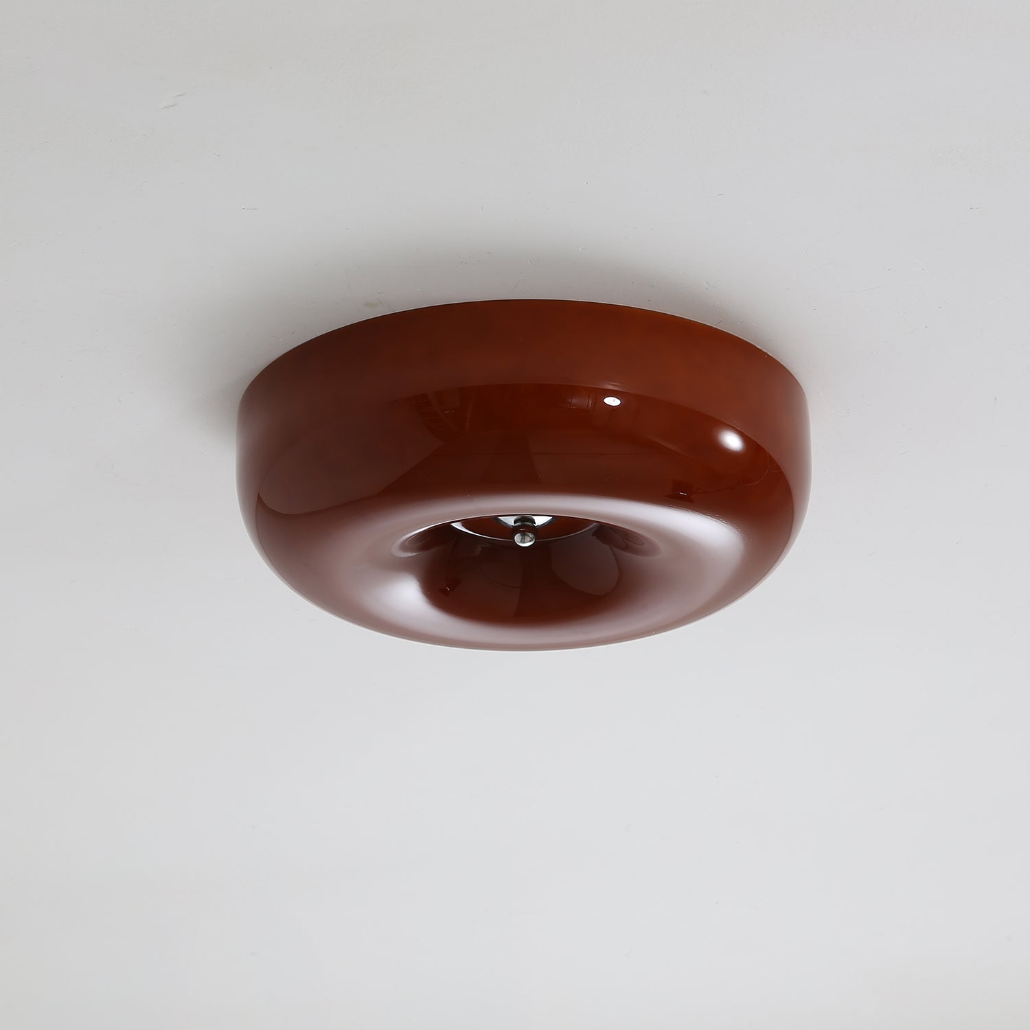 Round Glass LED Ceiling Light — White Metal Finish, Circular Glass Shade