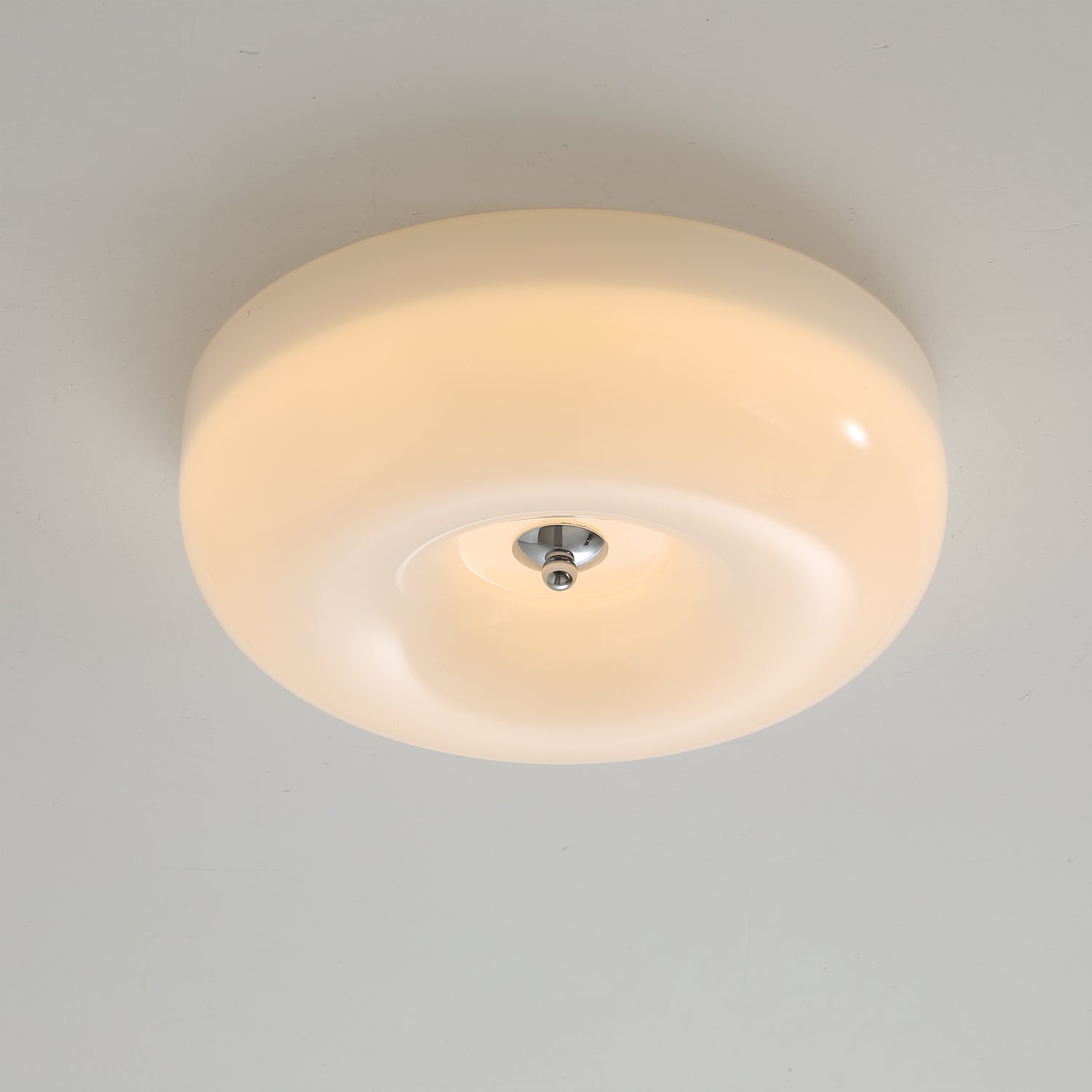Round Glass LED Ceiling Light — White Metal Finish, Circular Glass Shade