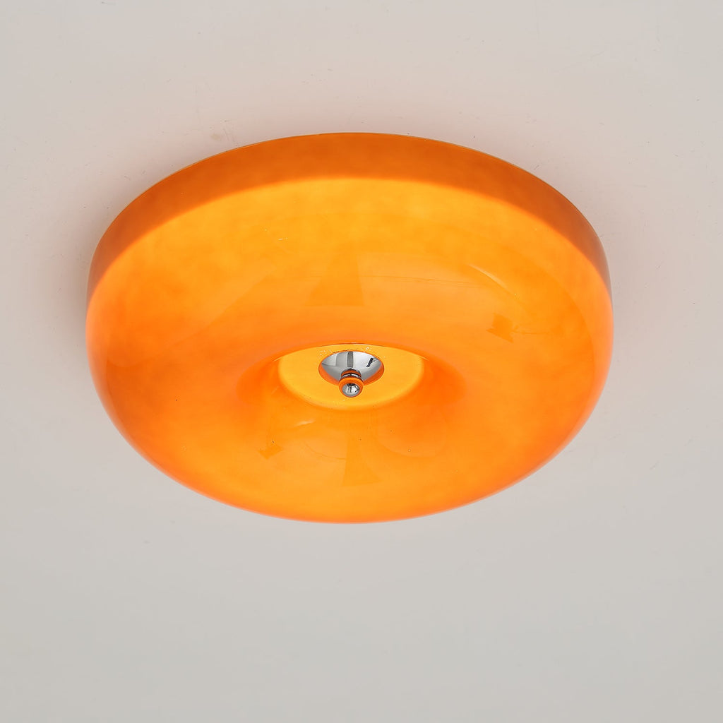 Round Glass LED Ceiling Light — White Metal Finish, Circular Glass Shade