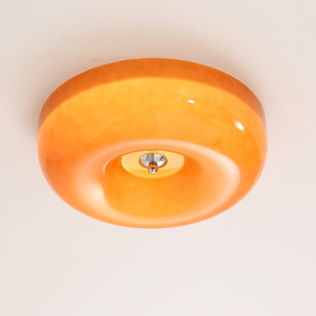 Round Glass LED Ceiling Light — White Metal Finish, Circular Glass Shade