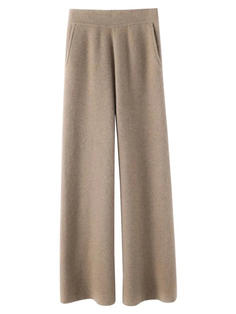 3Leaves Damen-Cashmerehose mit hohem Bund und elastischem Bund
