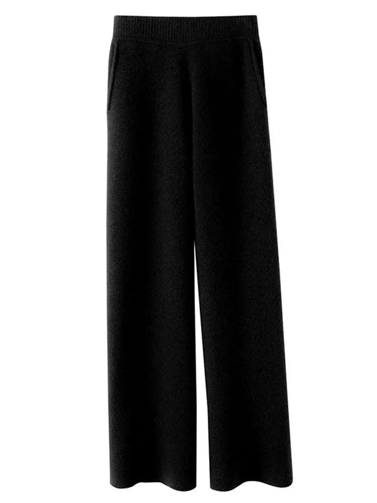 3Leaves Damen-Cashmerehose mit hohem Bund und elastischem Bund