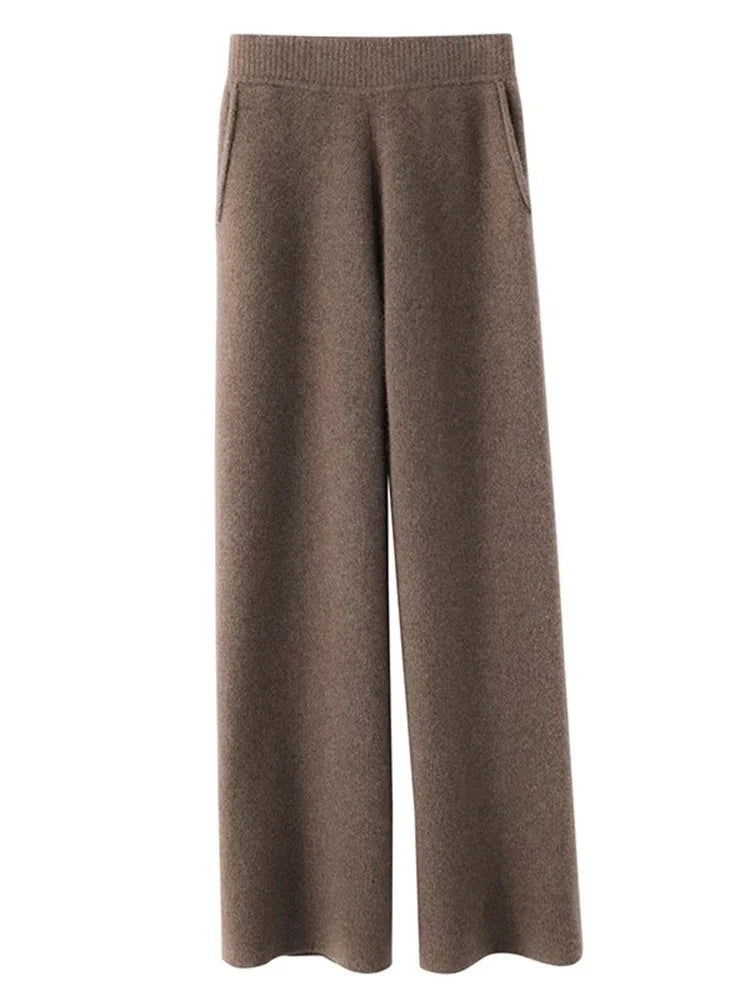 3Leaves Damen-Cashmerehose mit hohem Bund und elastischem Bund