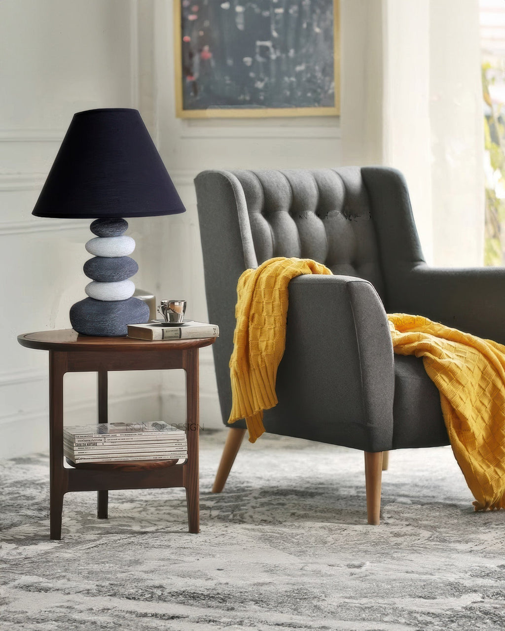 Liora Table Lamp With Soft Fabric Shade And Textured Ceramic Base