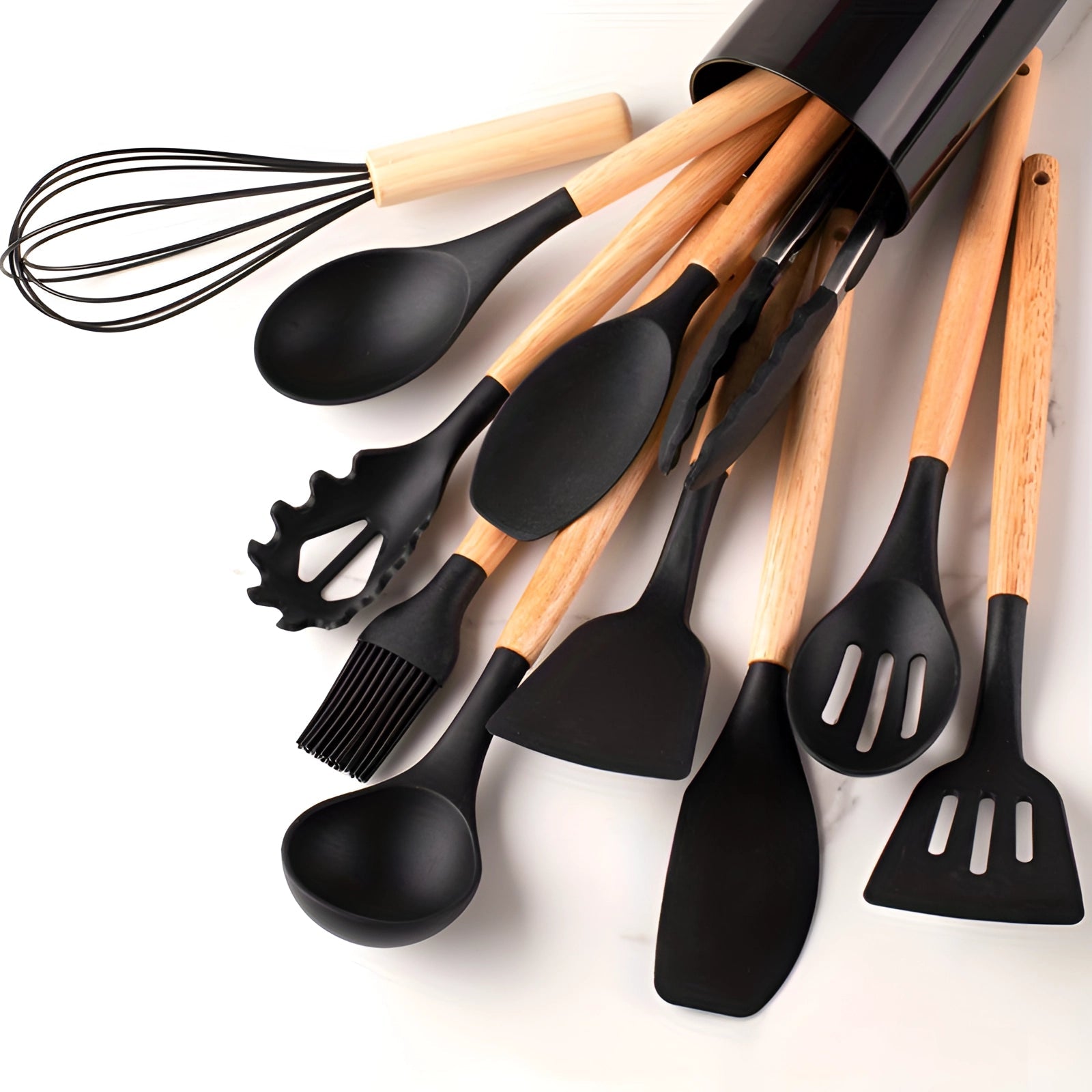 Bamboo-Handled Silicone Kitchenware Twelve-Piece Eco-Friendly Set