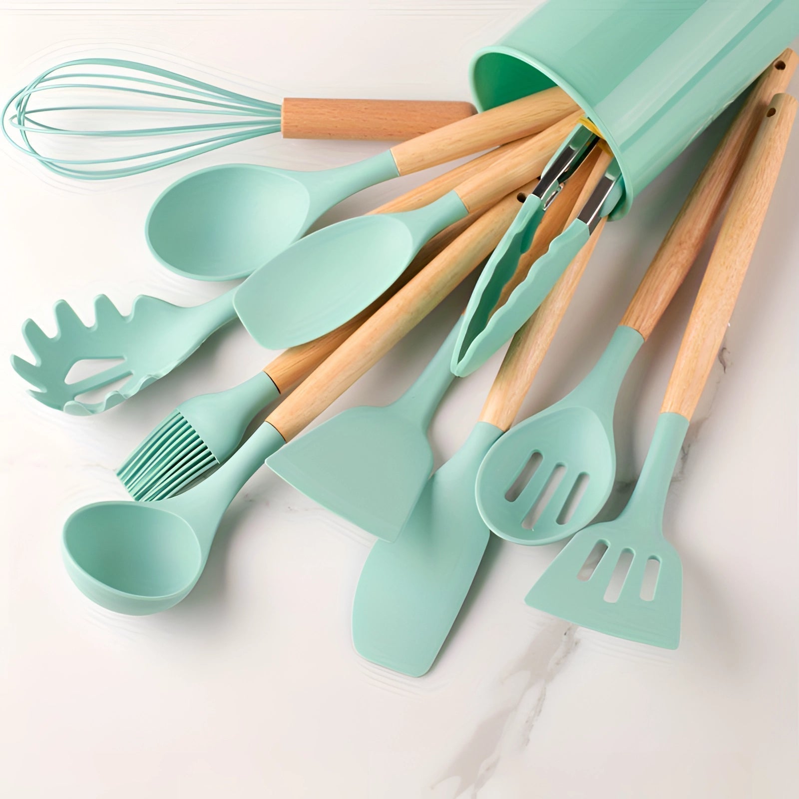 Bamboo-Handled Silicone Kitchenware Twelve-Piece Eco-Friendly Set