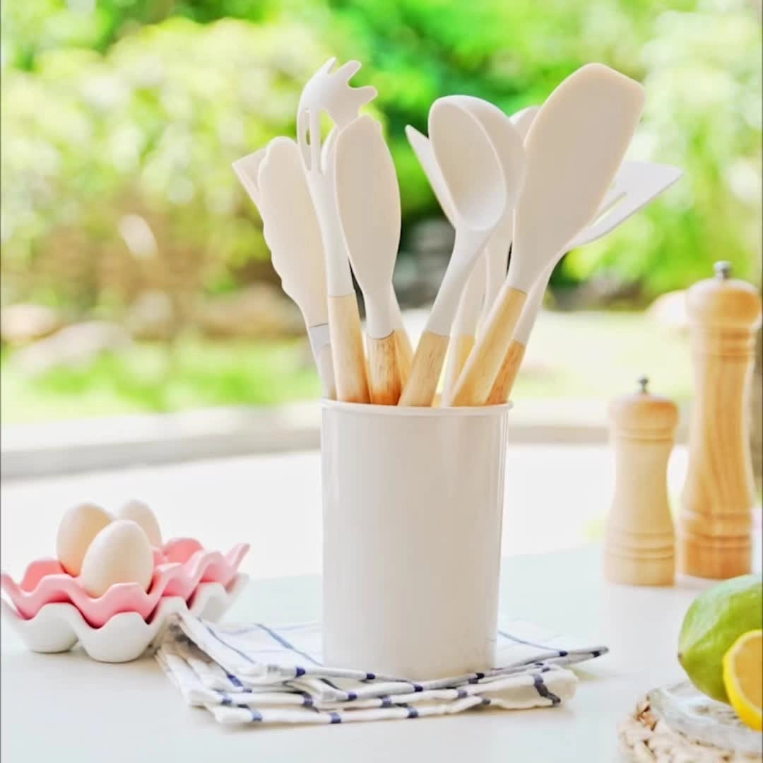 Bamboo-Handled Silicone Kitchenware Twelve-Piece Eco-Friendly Set