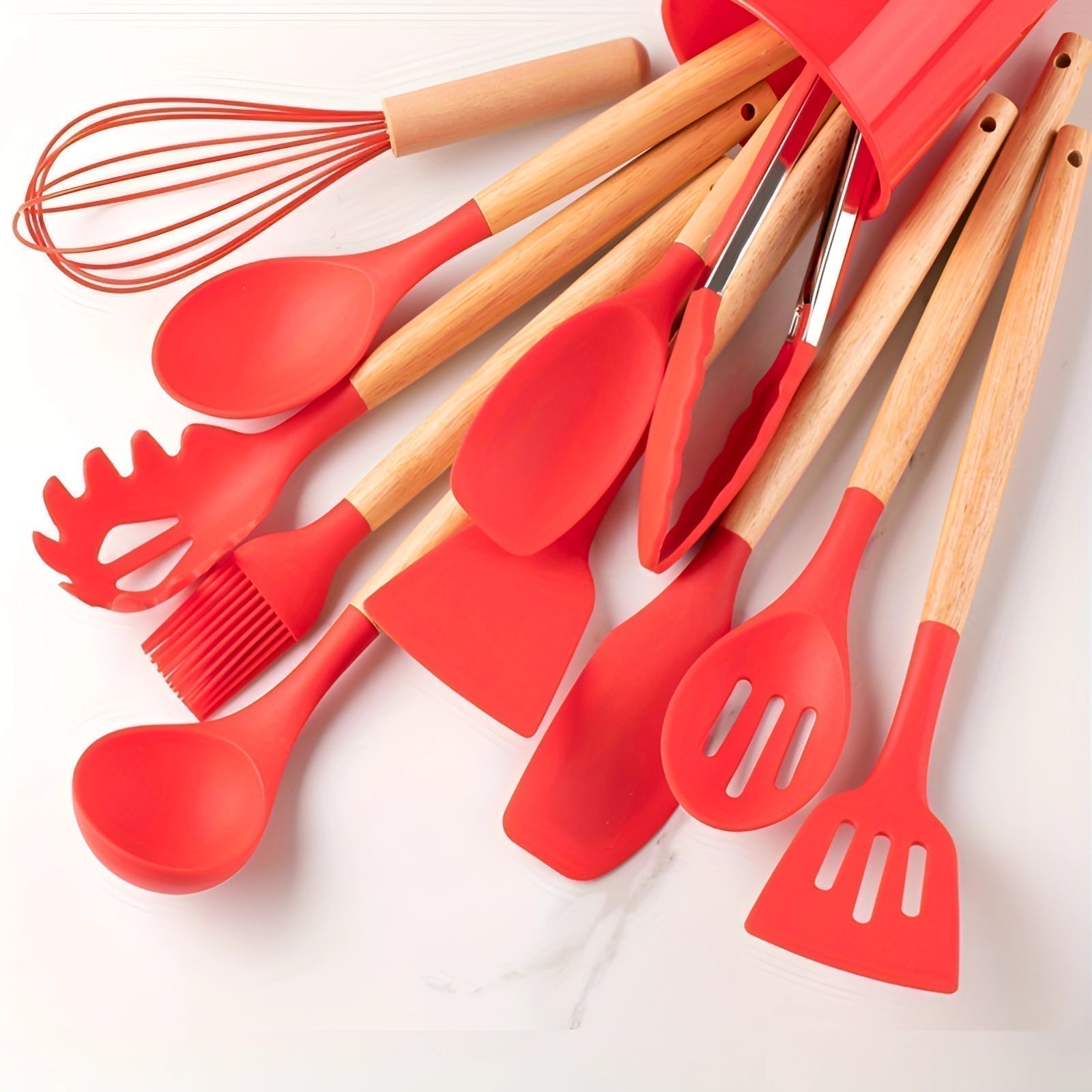 Bamboo-Handled Silicone Kitchenware Twelve-Piece Eco-Friendly Set