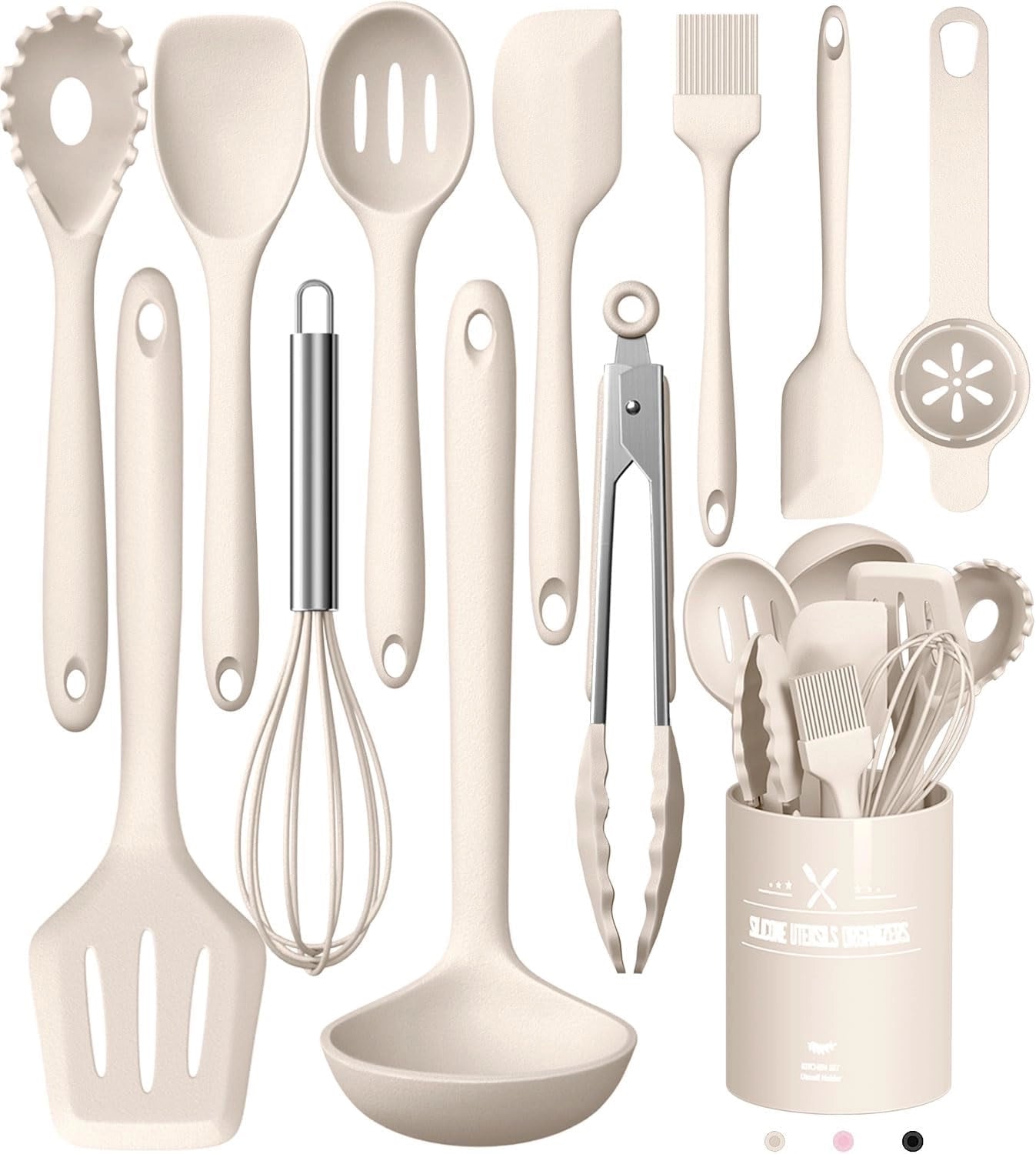 Aurora Ivory Silicone Kitchen Tools Set, Nonstick, Heat Resistant, Ergonomic