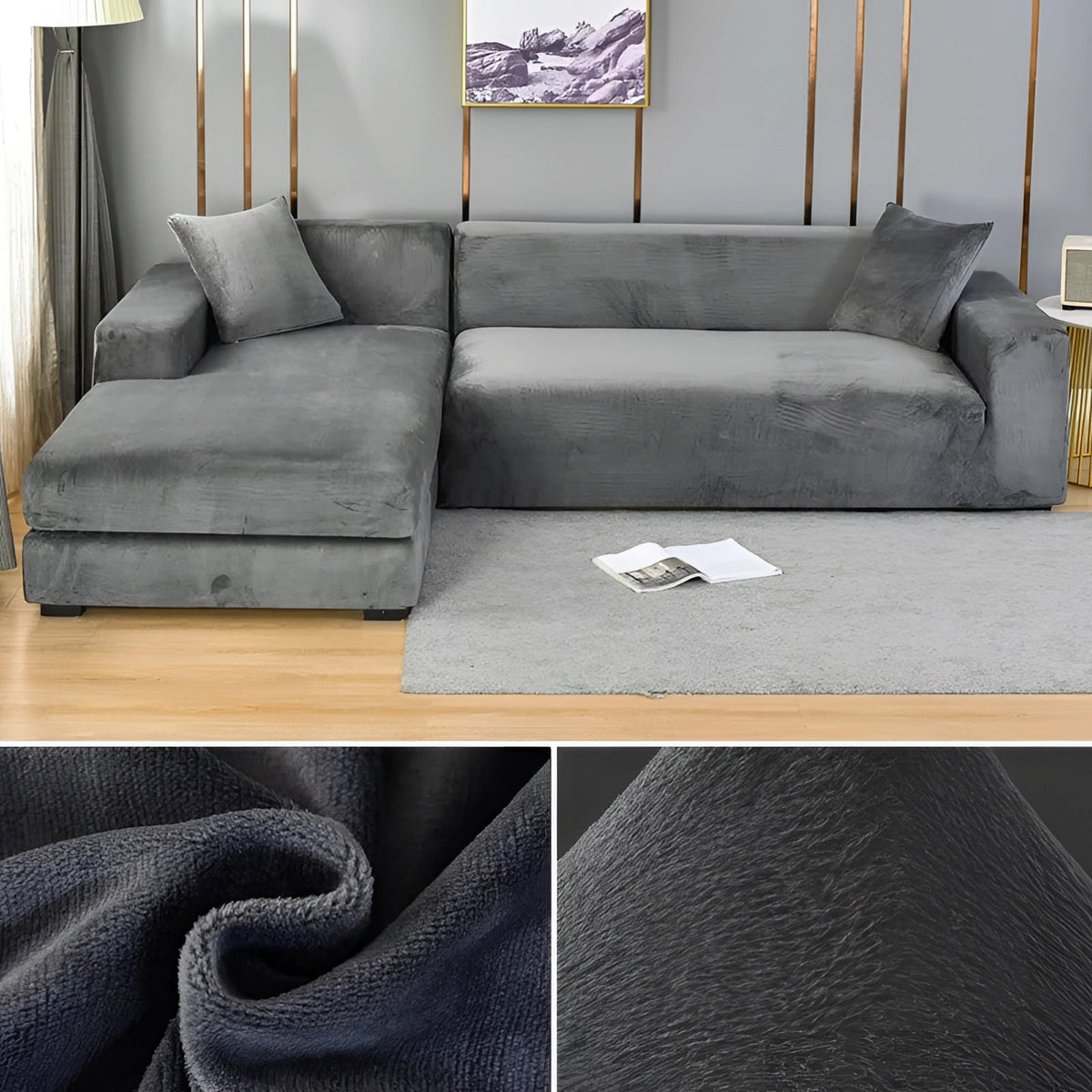Moderner Samt-Sofabezug für Ecksofas, Größen für 1–4 Sitzplätze