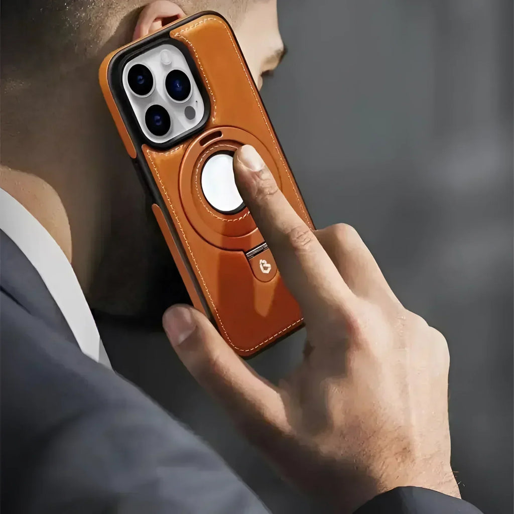 AuroraGuard Braun Leather iPhone Case With MagSafe And Camera Protection