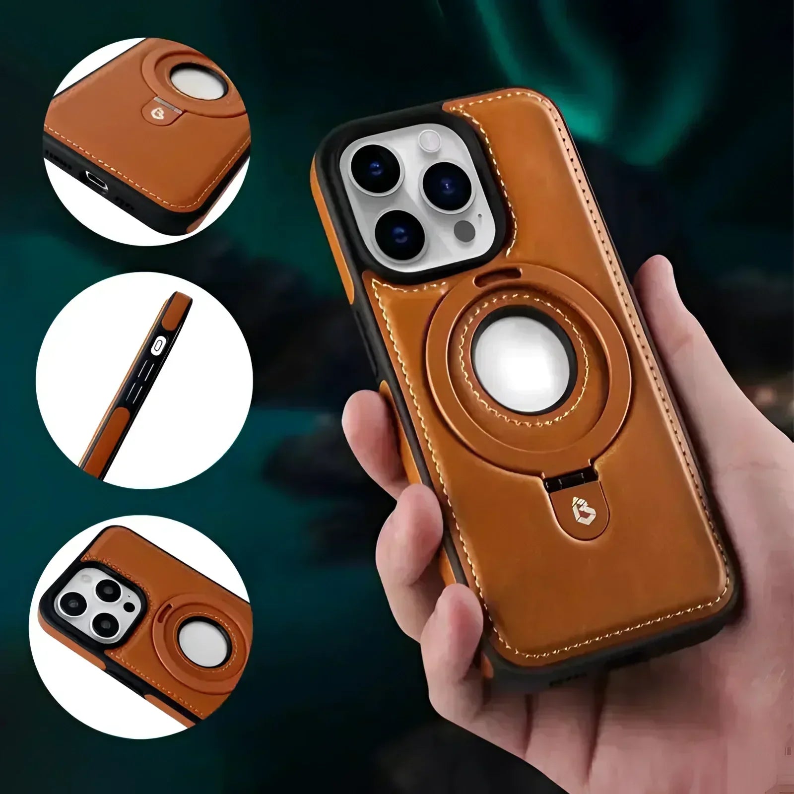 AuroraGuard Braun Leather iPhone Case With MagSafe And Camera Protection