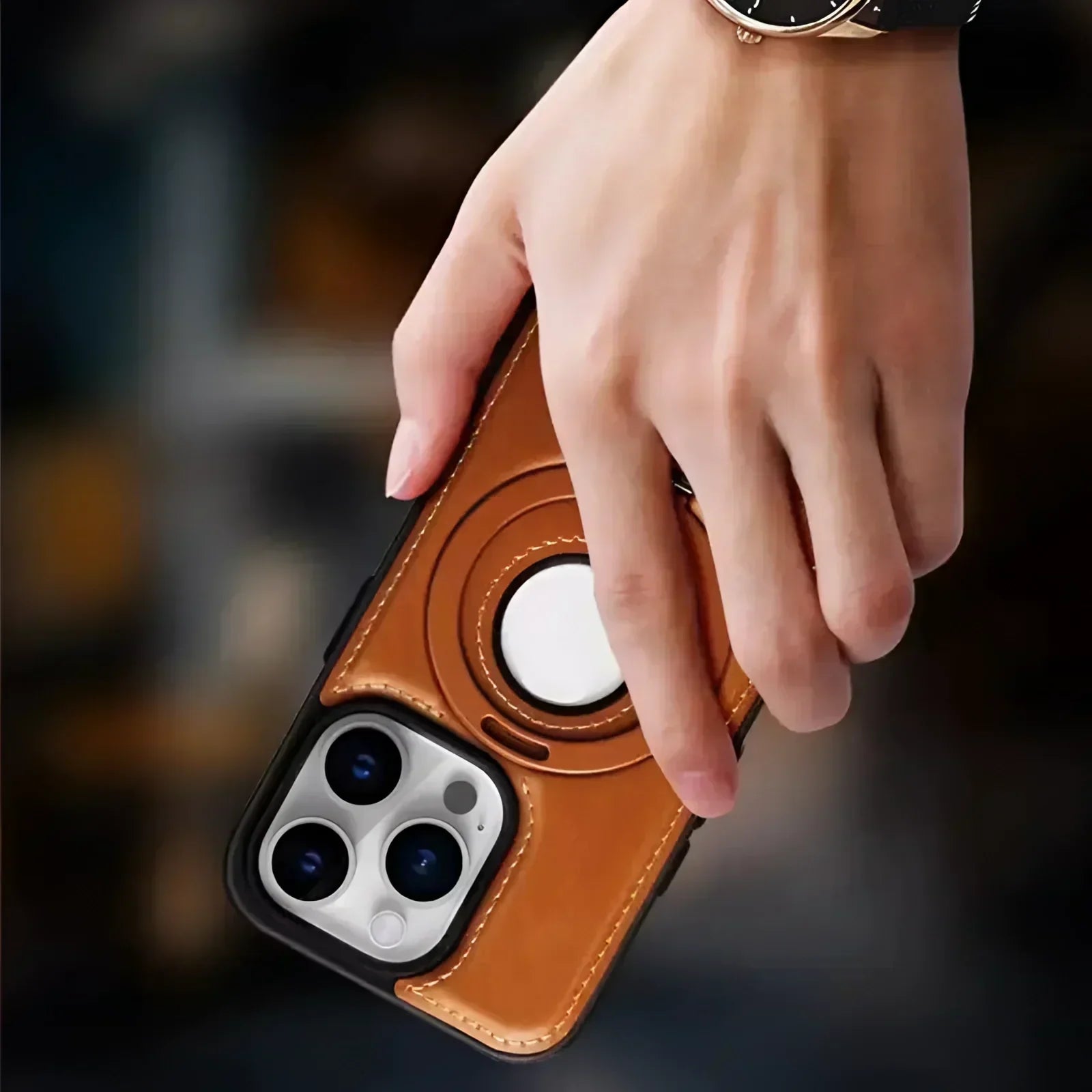 AuroraGuard Braun Leather iPhone Case With MagSafe And Camera Protection