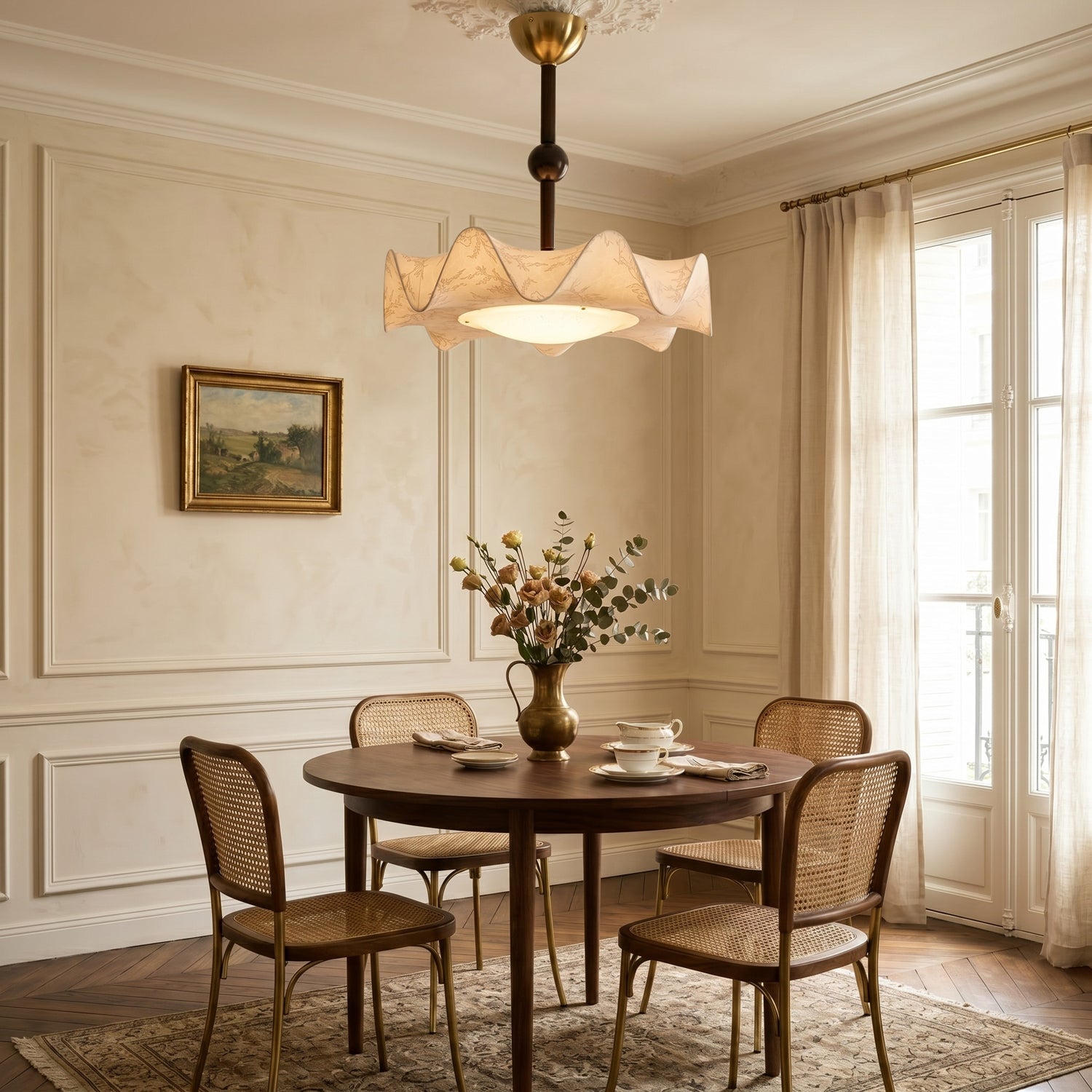 Walnut And Gold LED Ceiling Light — Fanned Petal Floral Design