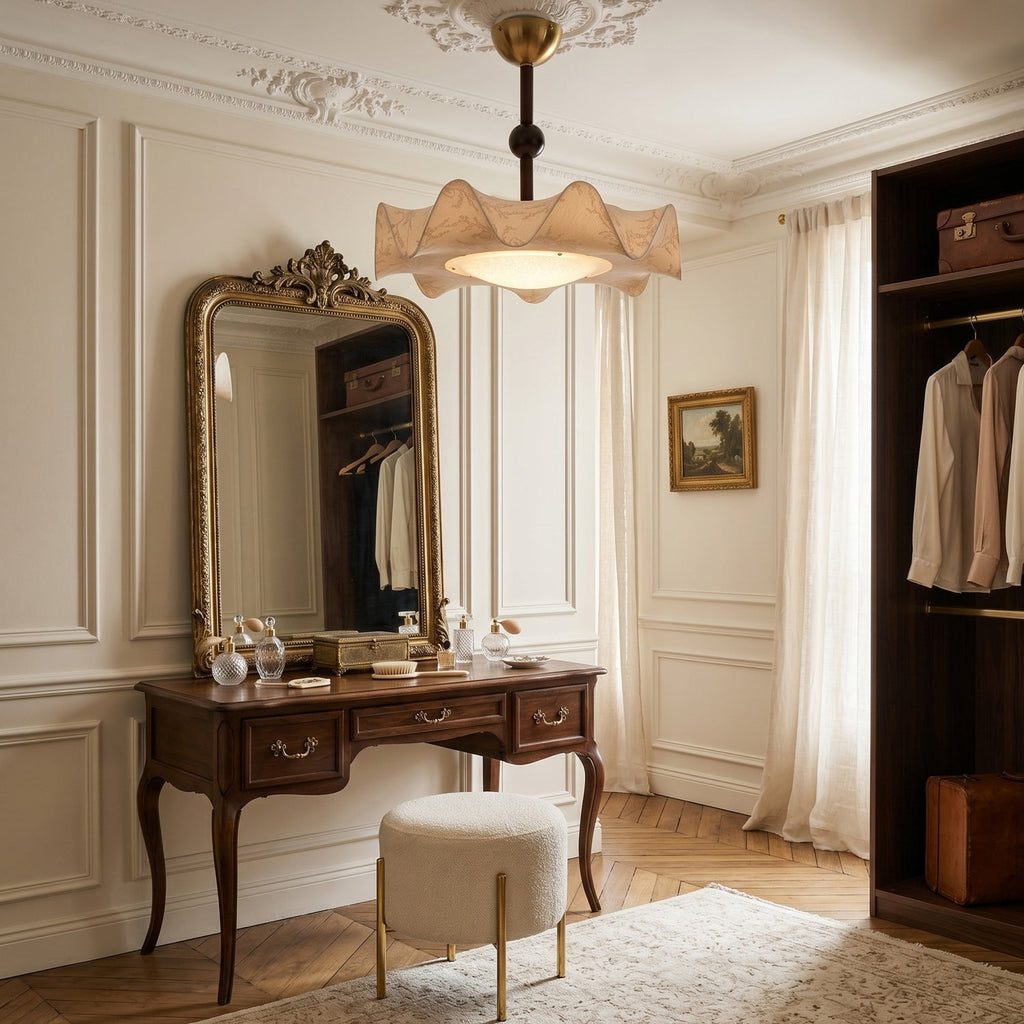 Walnut And Gold LED Ceiling Light — Fanned Petal Floral Design