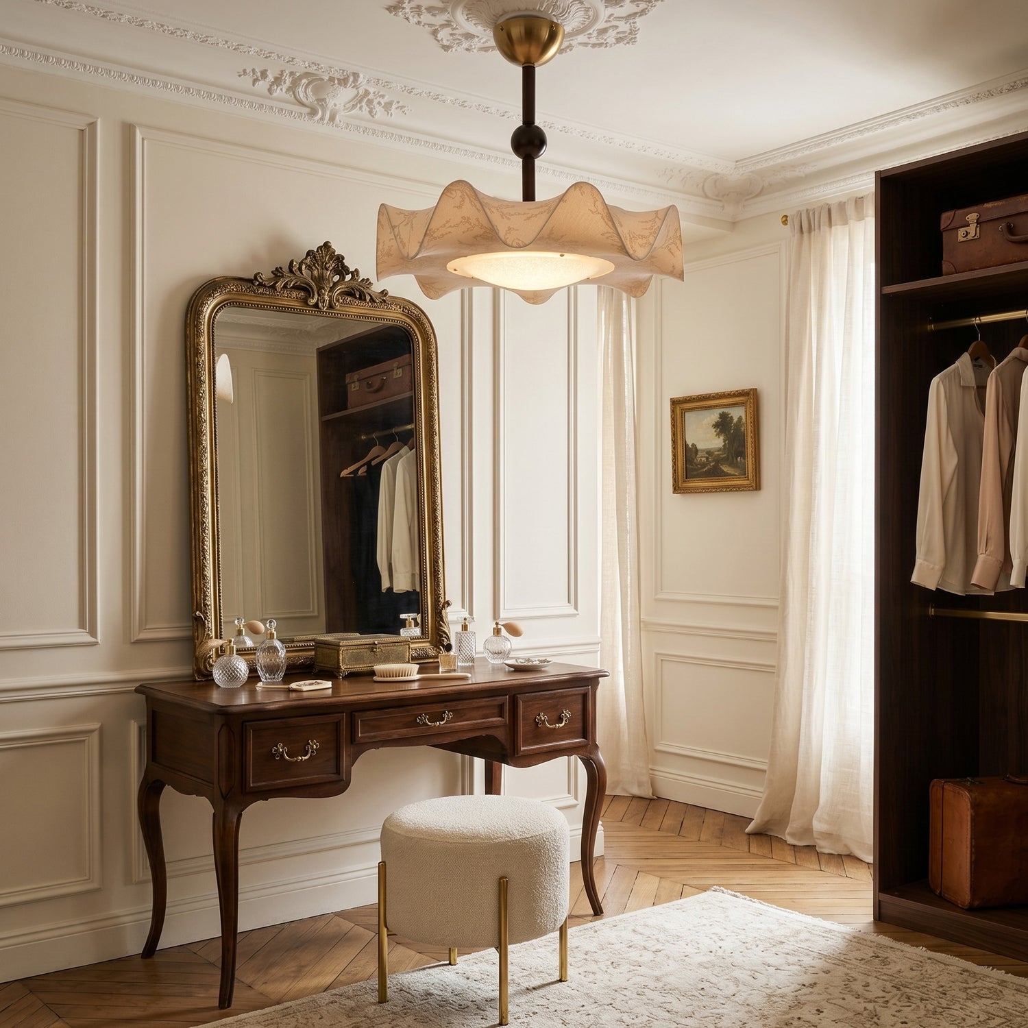 Walnut And Gold LED Ceiling Light — Fanned Petal Floral Design