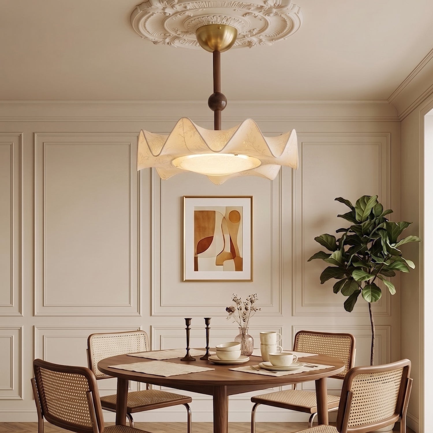 Walnut And Gold LED Ceiling Light — Fanned Petal Floral Design