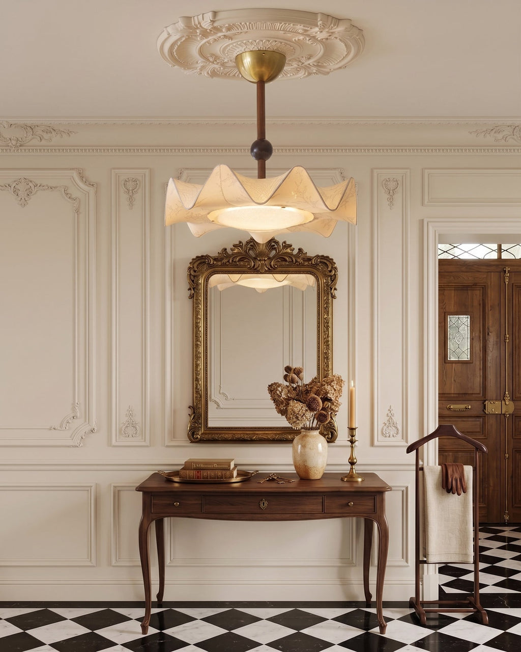 Walnut And Gold LED Ceiling Light — Fanned Petal Floral Design