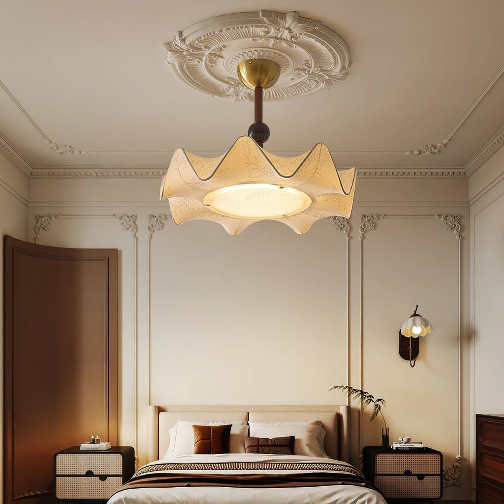 Walnut And Gold LED Ceiling Light — Fanned Petal Floral Design