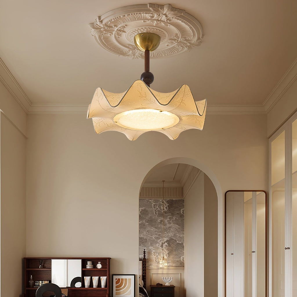 Walnut And Gold LED Ceiling Light — Fanned Petal Floral Design