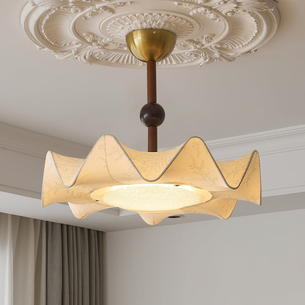 Walnut And Gold LED Ceiling Light — Fanned Petal Floral Design