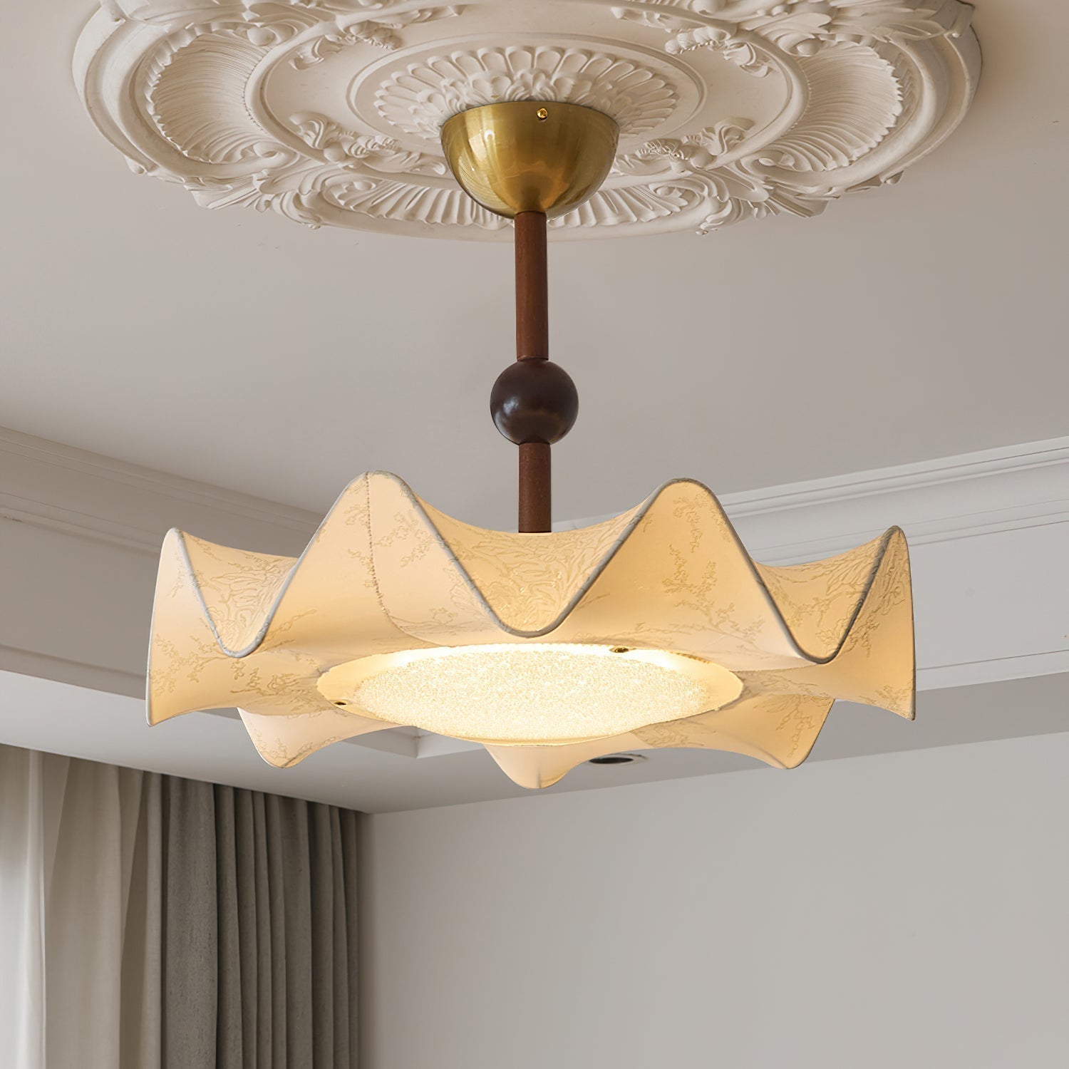Walnut And Gold LED Ceiling Light — Fanned Petal Floral Design