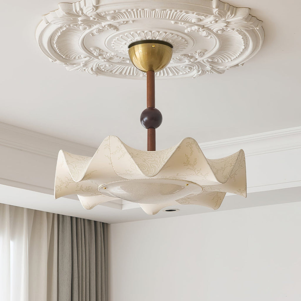 Walnut And Gold LED Ceiling Light — Fanned Petal Floral Design