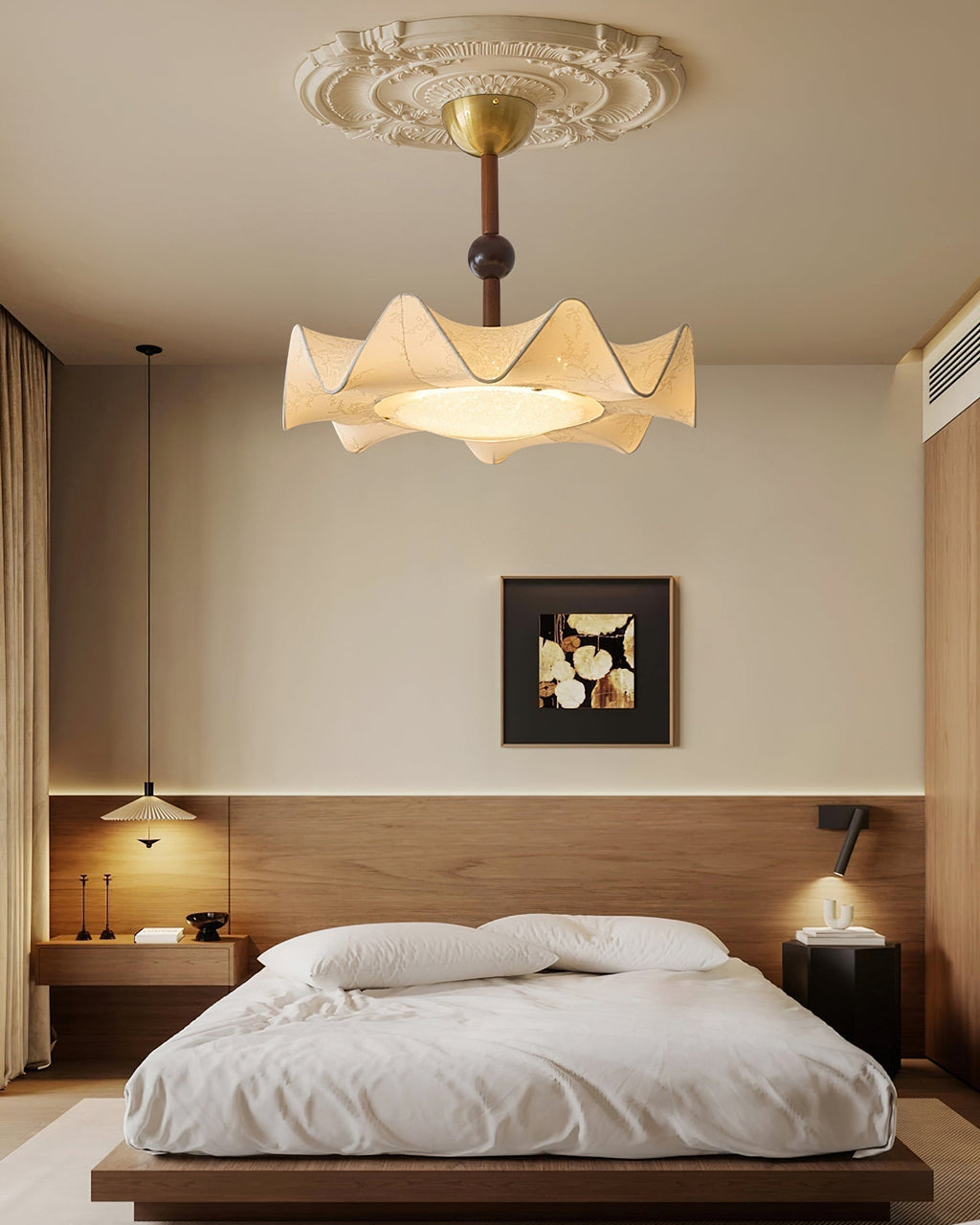 Walnut And Gold LED Ceiling Light — Fanned Petal Floral Design