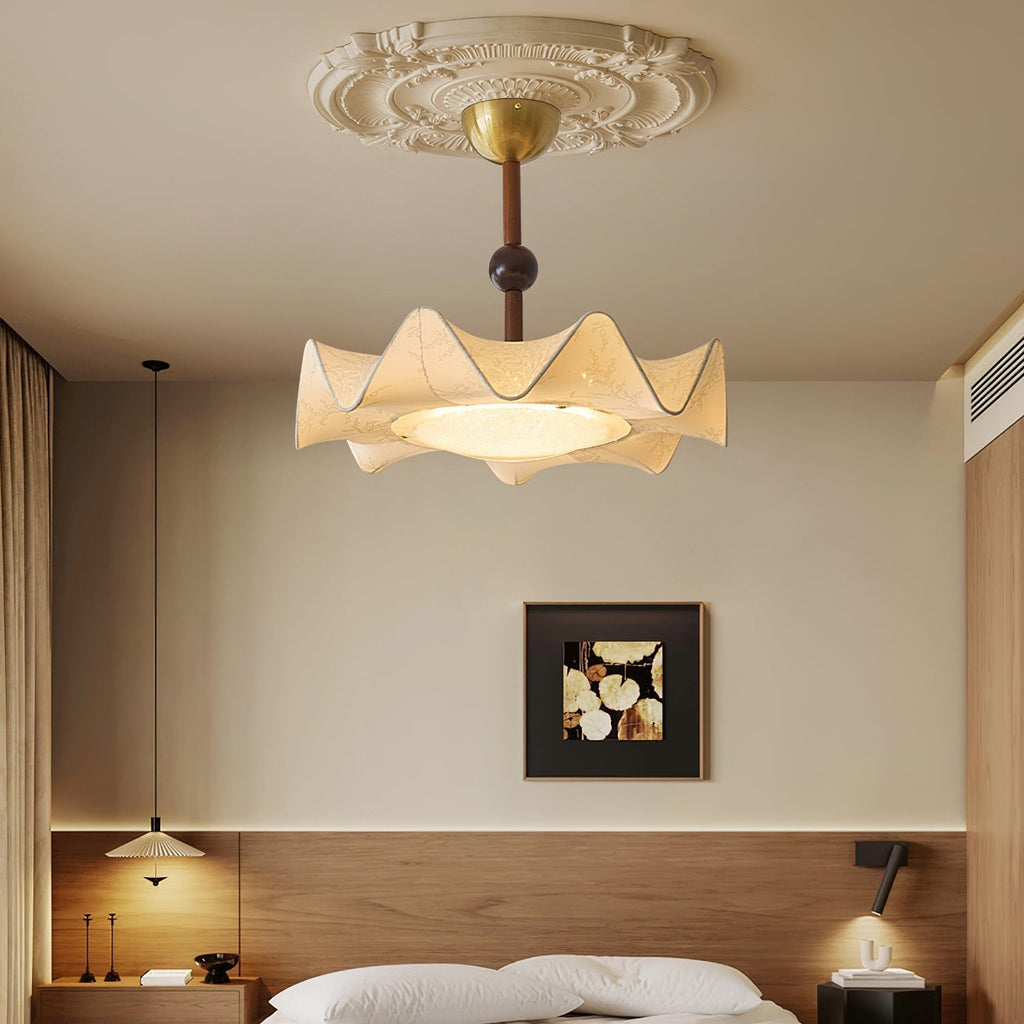 Walnut And Gold LED Ceiling Light — Fanned Petal Floral Design