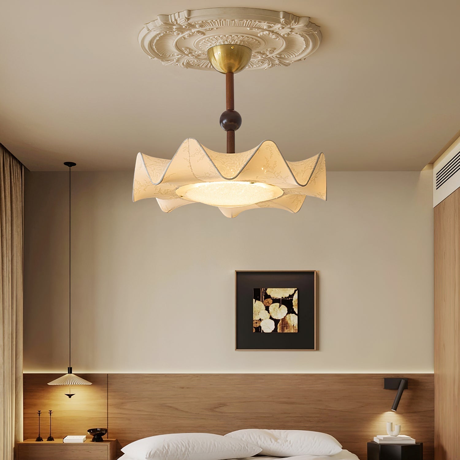 Walnut And Gold LED Ceiling Light — Fanned Petal Floral Design