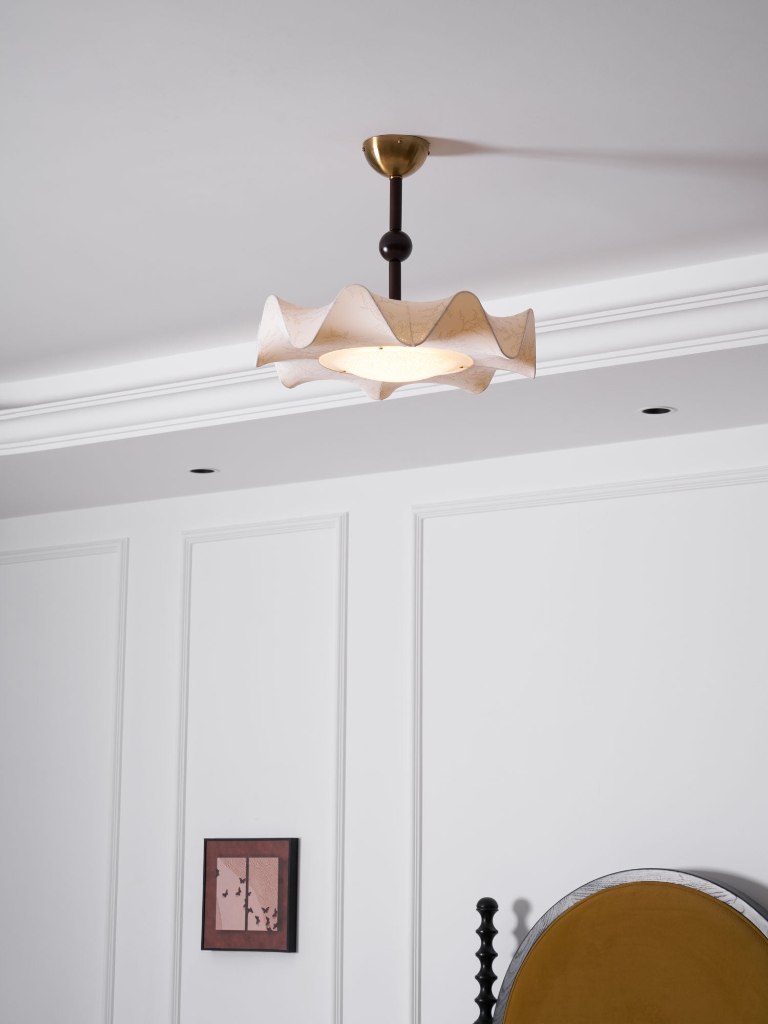 Walnut And Gold LED Ceiling Light — Fanned Petal Floral Design