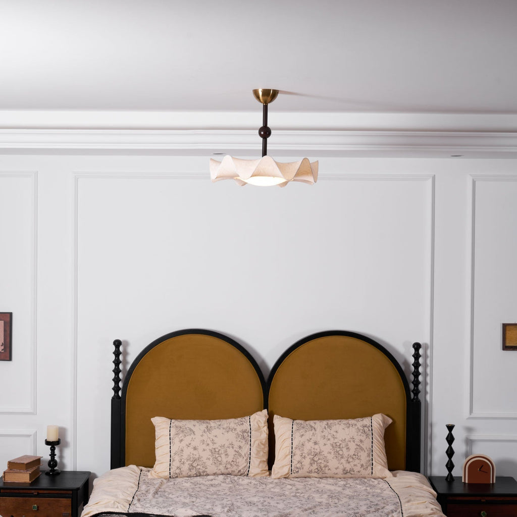 Walnut And Gold LED Ceiling Light — Fanned Petal Floral Design