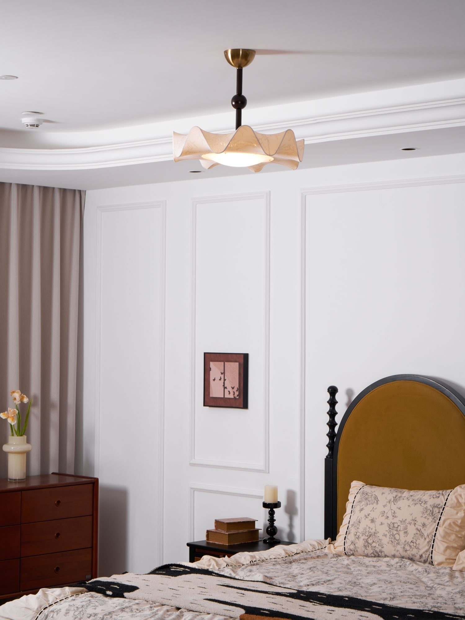 Walnut And Gold LED Ceiling Light — Fanned Petal Floral Design