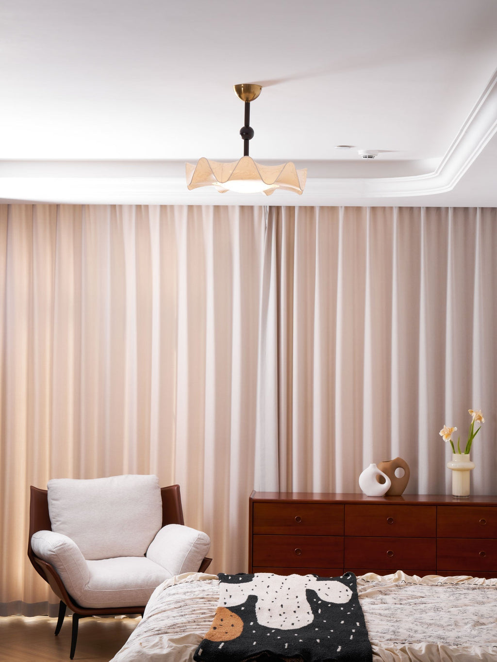 Walnut And Gold LED Ceiling Light — Fanned Petal Floral Design