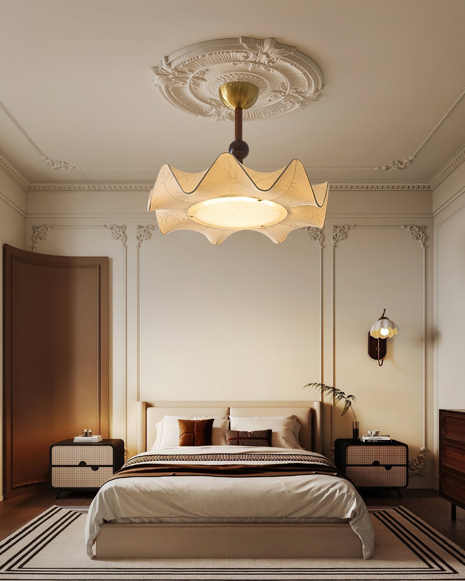 Walnut And Gold LED Ceiling Light — Fanned Petal Floral Design