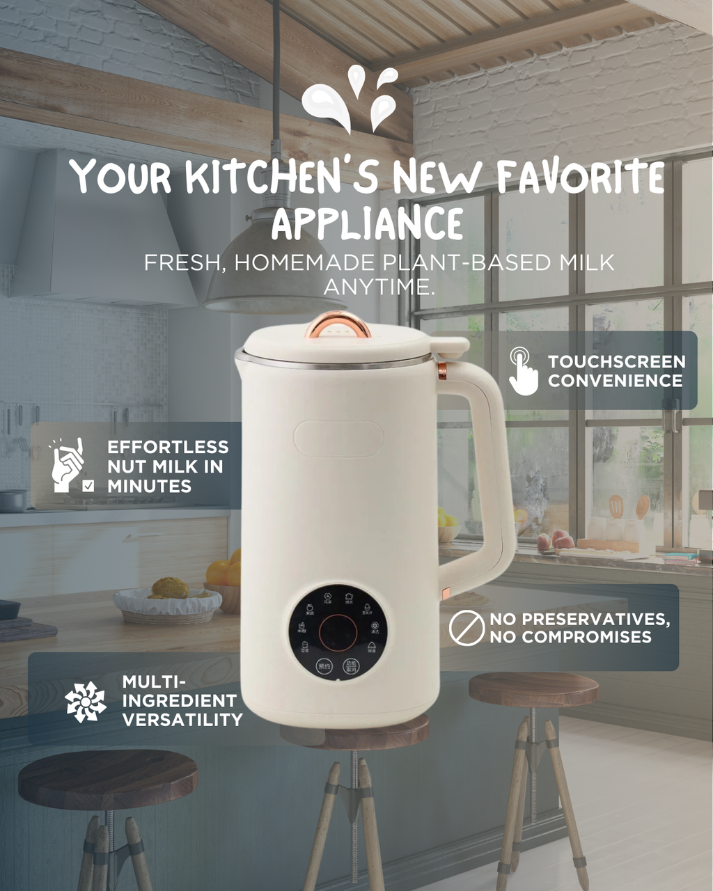 Nutriva Mini Almond, Cashew and Oat Milk Maker — Touchscreen Controls, Multiple Presets